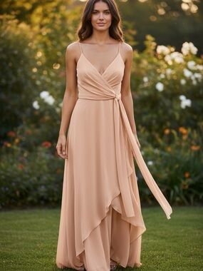 Jenny Yoo Blush Wrap-Front Spaghetti Strap Maxi Dress size small